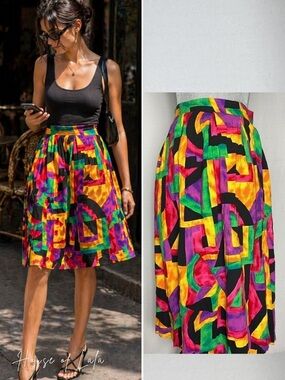 Vintage A Line Rainbow Summer Skirt. Vacation Statement, Size M. Rockstar Chic.